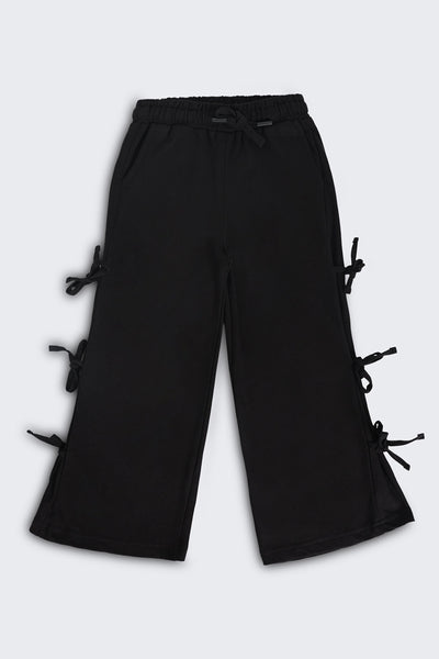 Girls Wide Leg Fit Black Solid Track Pant