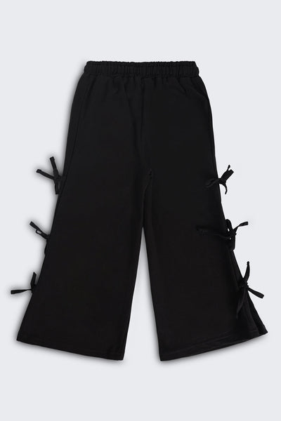 Girls Wide Leg Fit Black Solid Track Pant