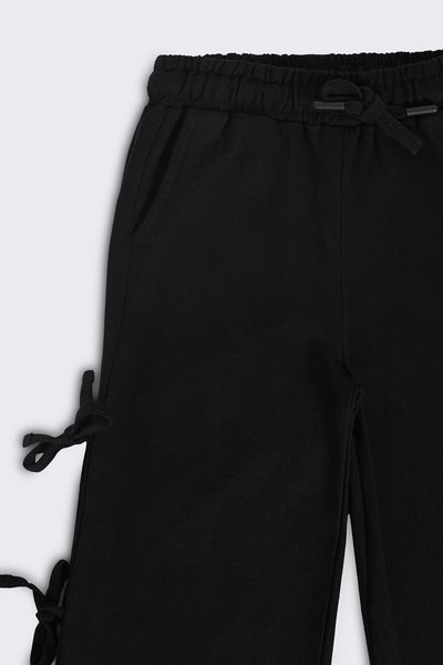 Girls Wide Leg Fit Black Solid Track Pant