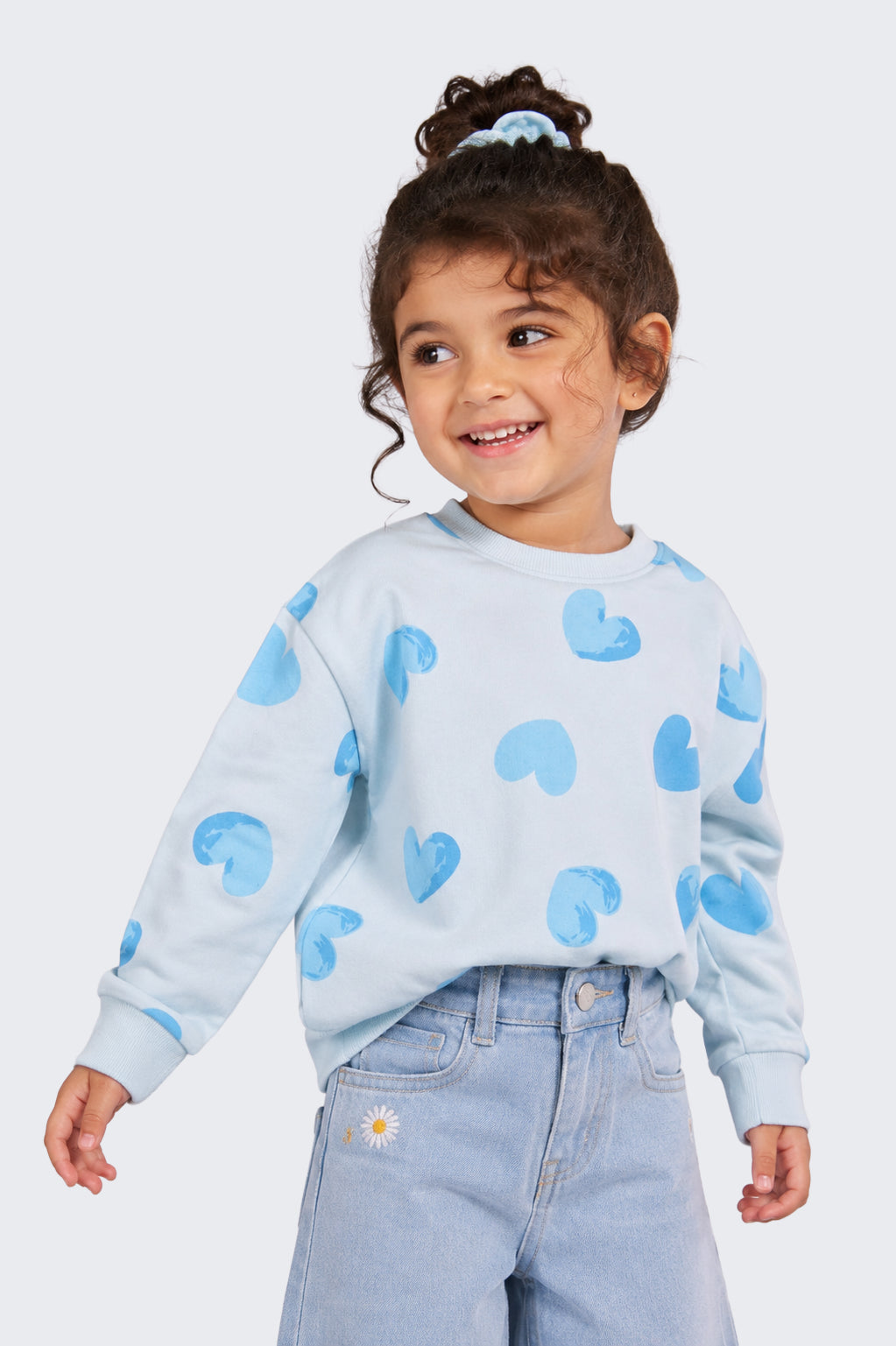 Girls Relaxed Fit Light Blue Heart Sweatshirt