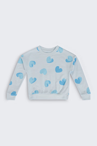 Girls Relaxed Fit Light Blue Heart Sweatshirt