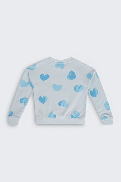 Girls Relaxed Fit Light Blue Heart Sweatshirt