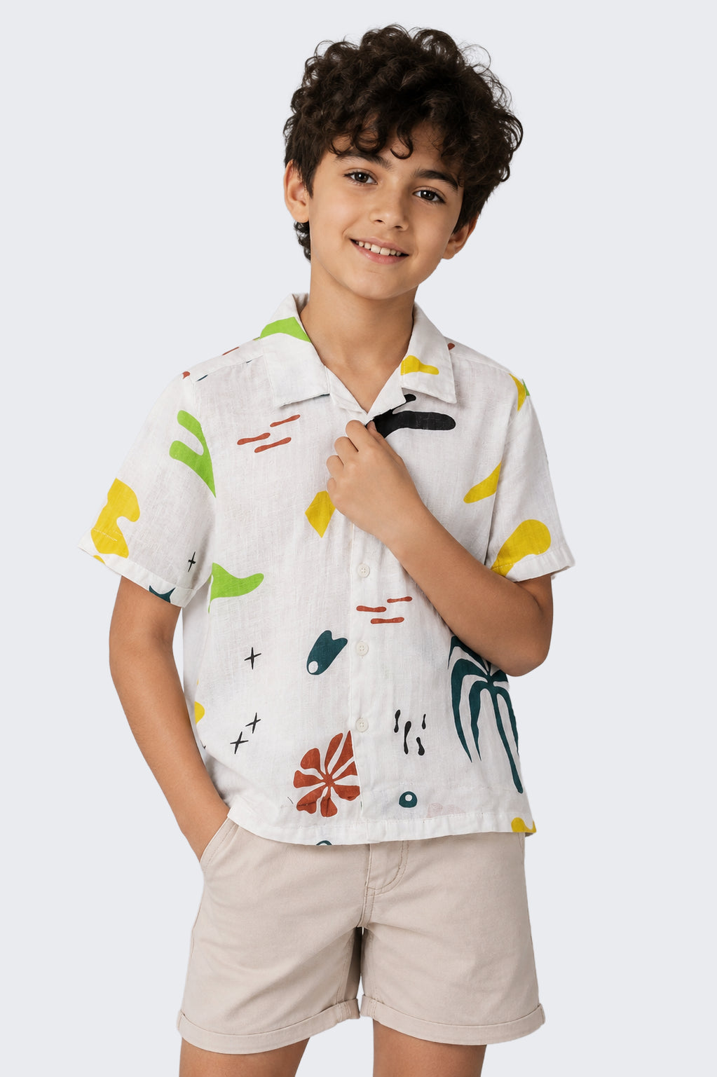 Tweens Boys Regular Fit White All - Over Print Shirt