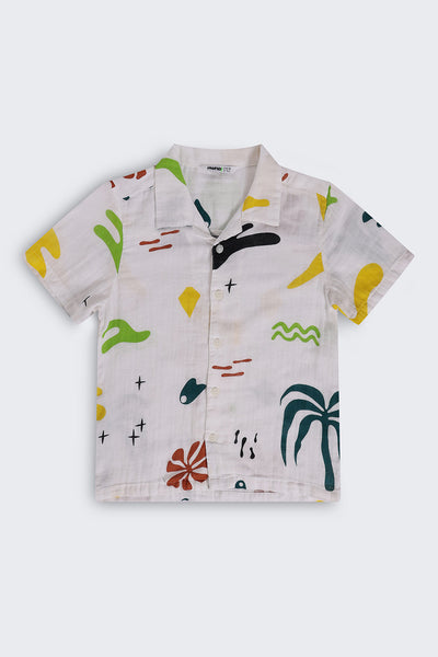 Tweens Boys Regular Fit White All - Over Print Shirt