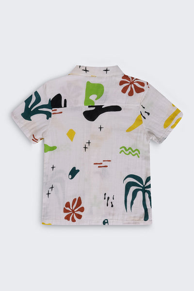 Tweens Boys Regular Fit White All - Over Print Shirt