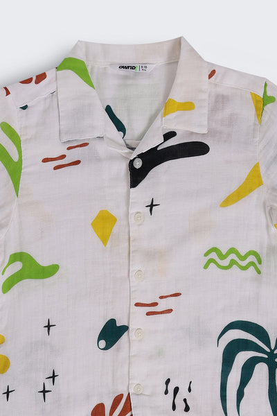 Tweens Boys Regular Fit White All - Over Print Shirt