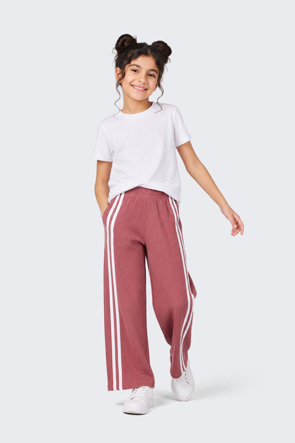 Tweens Girls Wide Leg Fit Mauve Solid Track Pants