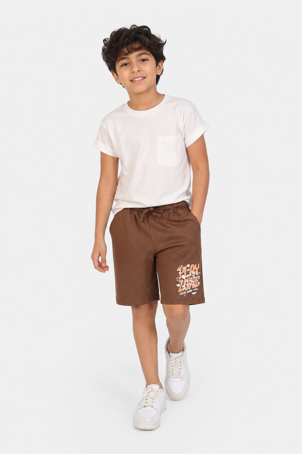 Tweens Boys Regular Fit Brown Letter Shorts