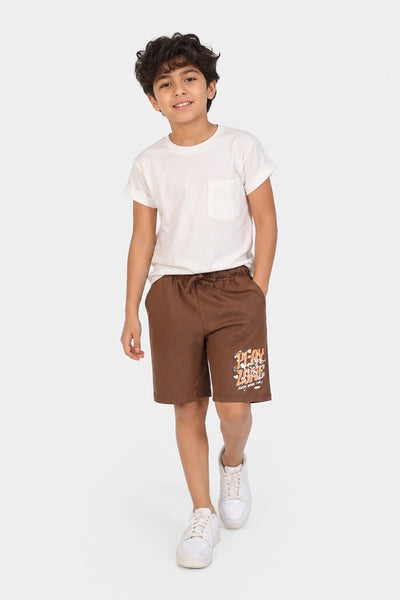 Tweens Boys Regular Fit Brown Letter Shorts