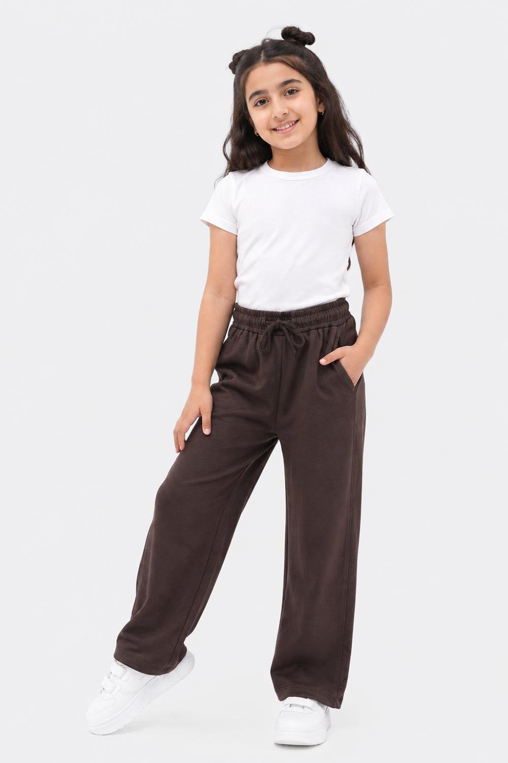 Tweens Girls Relaxed Fit Brown Solid Jogger