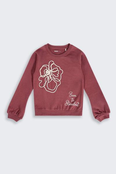 Tweens Girls Relaxed Fit Mauve Graphic Printed Sweatshirt