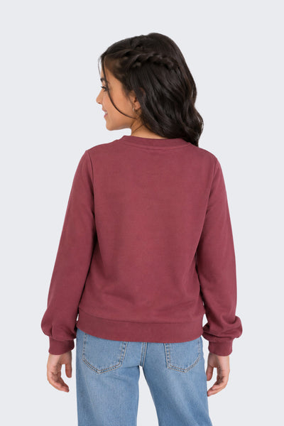 Tweens Girls Relaxed Fit Mauve Graphic Printed Sweatshirt