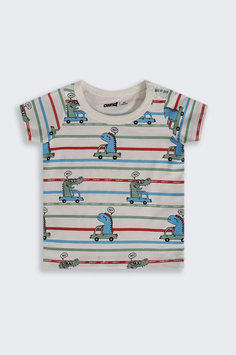 Infant Boys Regular Fit Blue Dino Graphic T-Shirt - Pack of 2