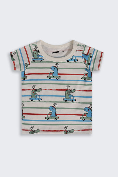Infant Boys Regular Fit Blue Dino Graphic T-Shirt - Pack of 2