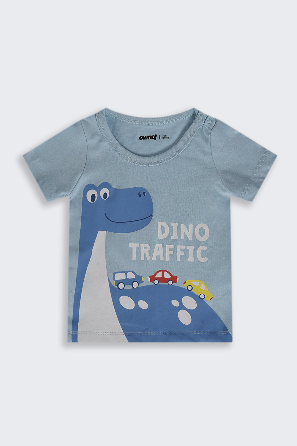 Infant Boys Regular Fit Blue Dino Graphic T-Shirt - Pack of 2