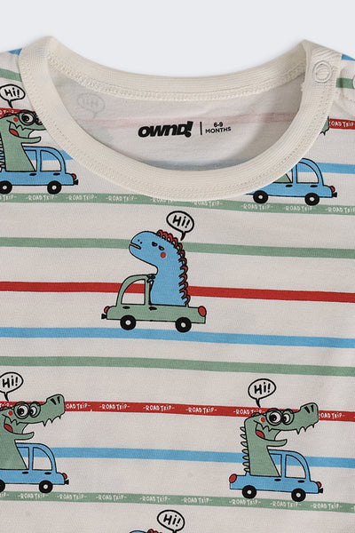 Infant Boys Regular Fit Blue Dino Graphic T-Shirt - Pack of 2