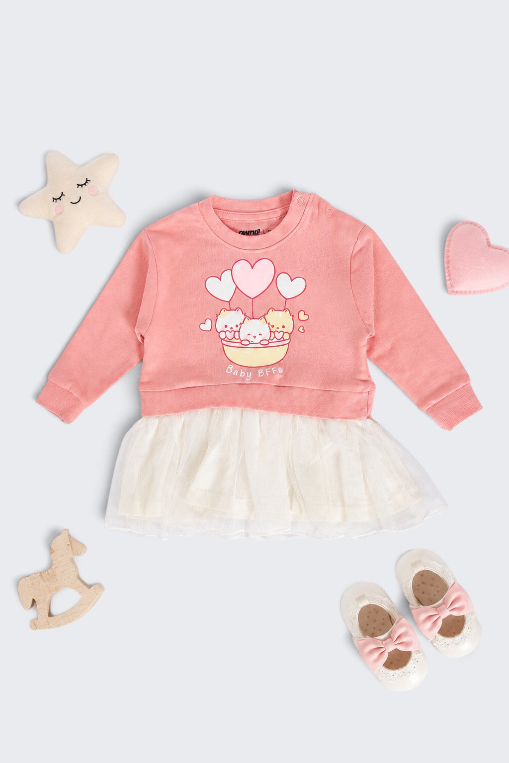 Infant Girls Flared Pink Cats Graphic Dress