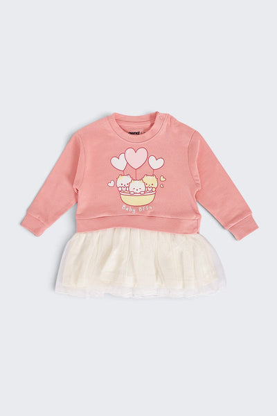 Infant Girls Flared Pink Cats Graphic Dress
