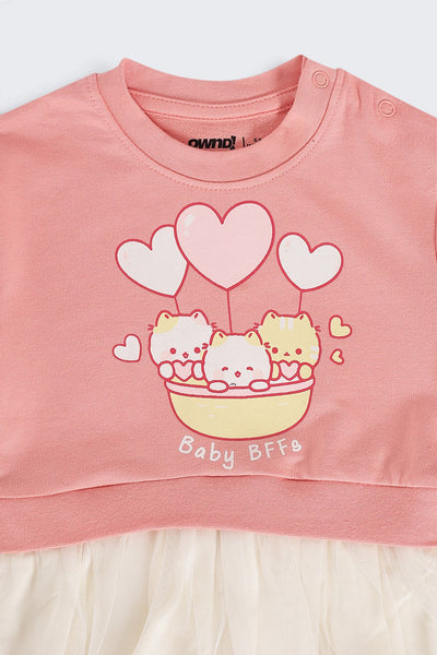 Infant Girls Flared Pink Cats Graphic Dress