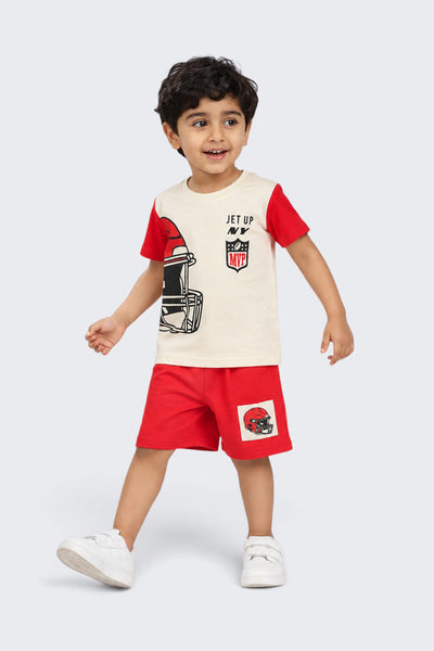 Boys Regular Fit Red Graphic Printed Co-ord Set