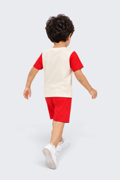 Boys Regular Fit Red Graphic Printed Co-ord Set