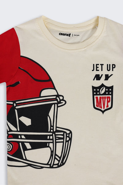 Boys Regular Fit Red Graphic Printed Co-ord Set