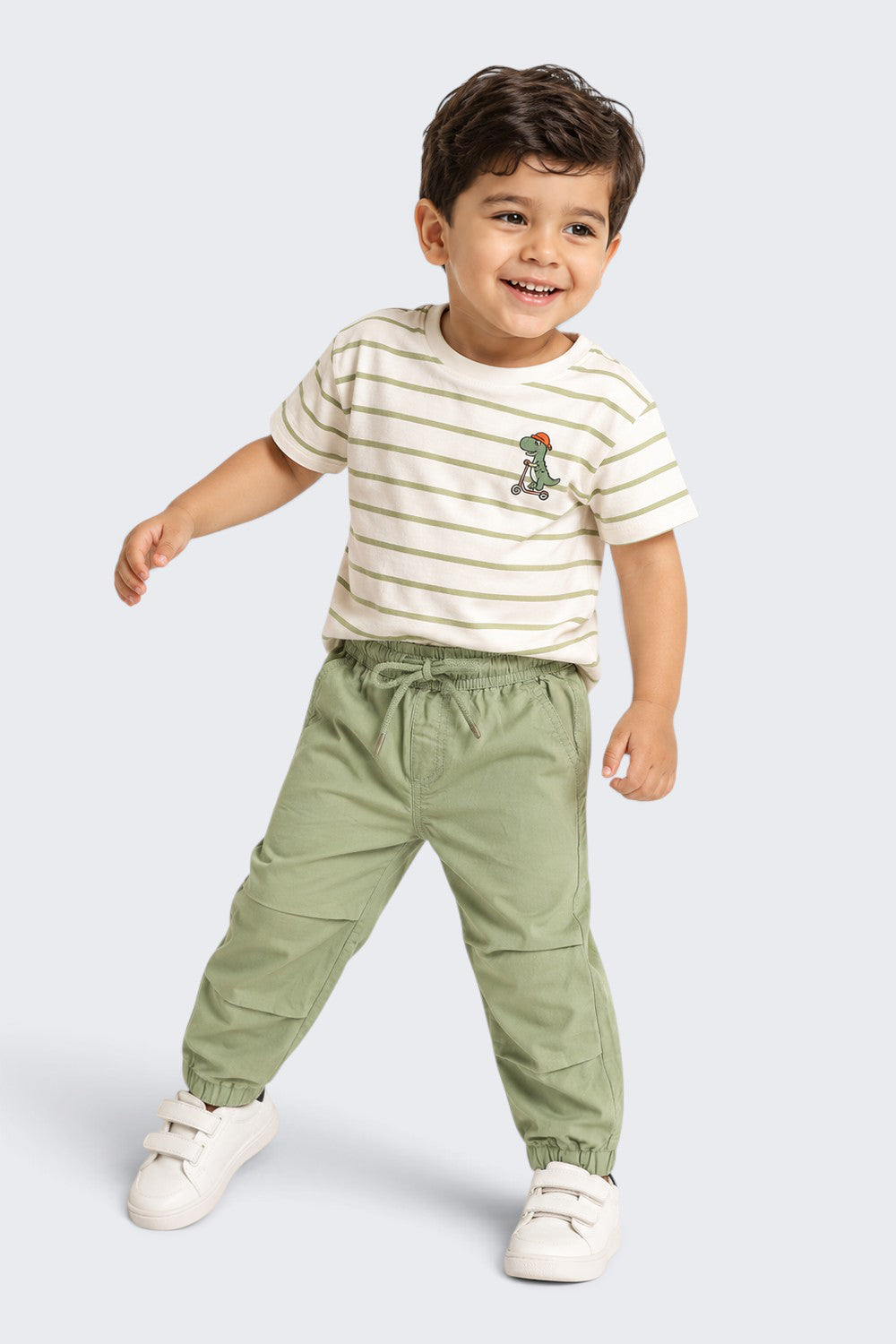Boys Olive Solid Cotton Jogger
