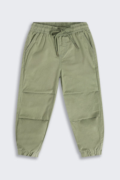 Boys Olive Solid Cotton Jogger