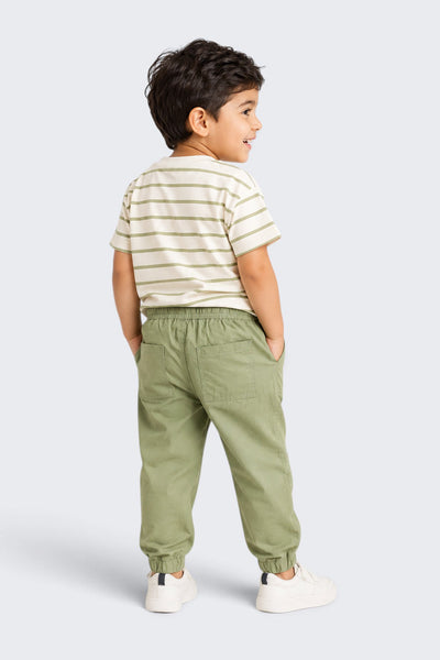 Boys Olive Solid Cotton Jogger