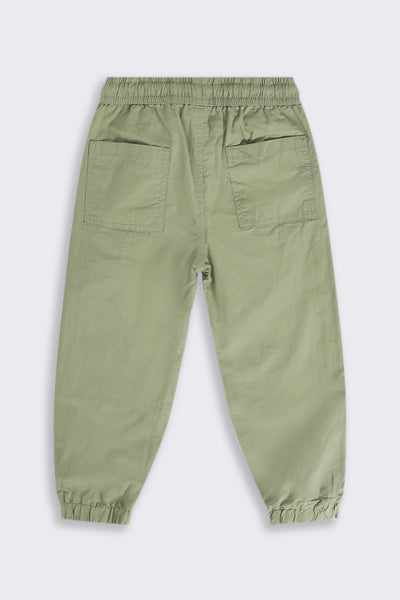 Boys Olive Solid Cotton Jogger