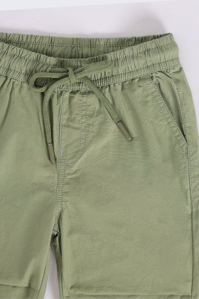 Boys Olive Solid Cotton Jogger