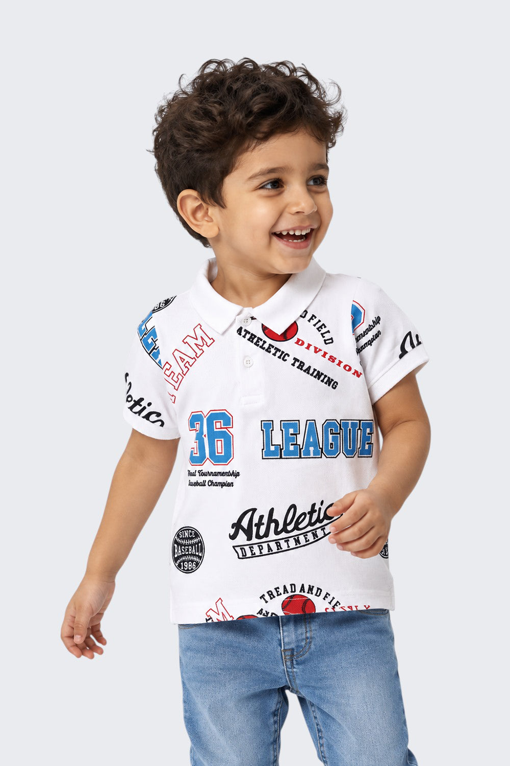 Boys Regular Fit White Typographic Print T-Shirt