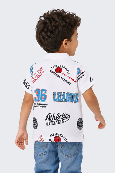 Boys Regular Fit White Typographic Print T-Shirt