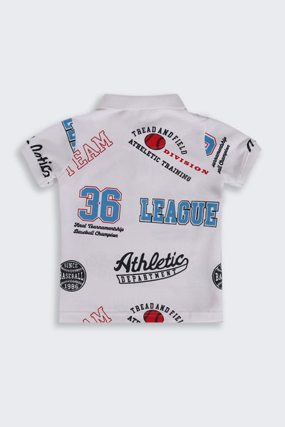 Boys Regular Fit White Typographic Print T-Shirt