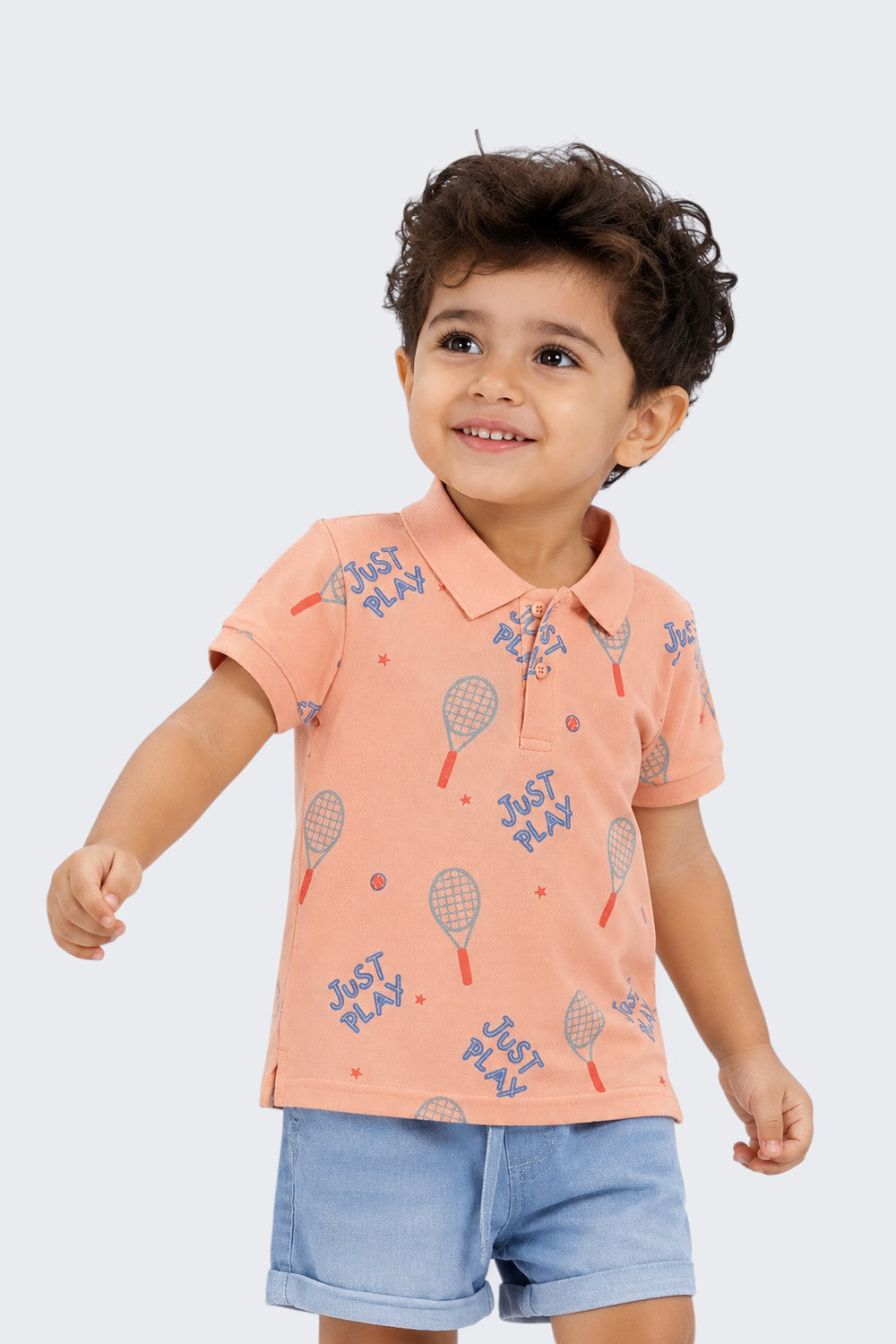 Boys Regular Fit Peach Badminton Graphic Printed T-Shirt
