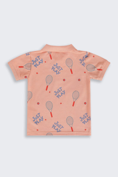 Boys Regular Fit Peach Badminton Graphic Printed T-Shirt