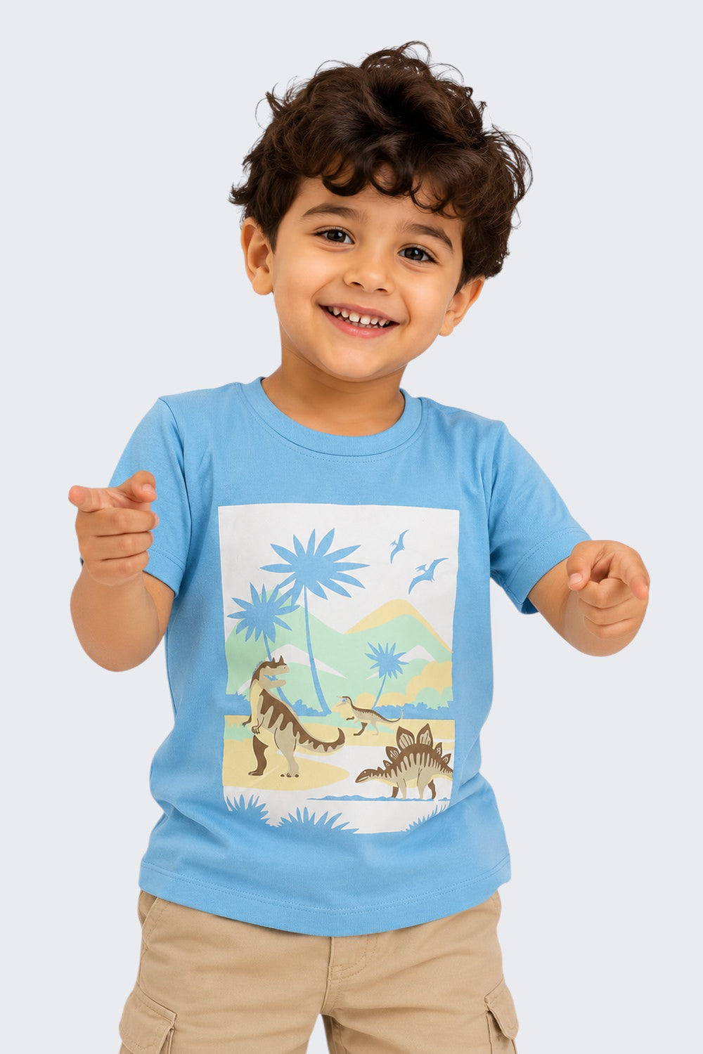 Boys Regular Fit Light Blue Tropical Beach Graphic T-Shirt