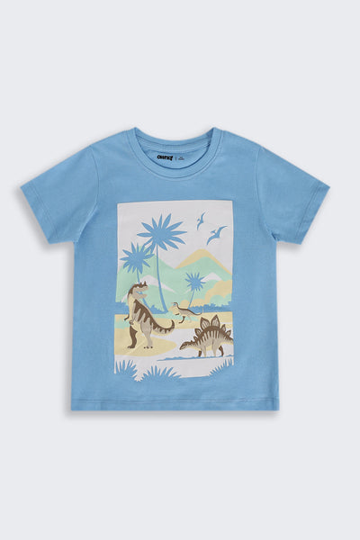 Boys Regular Fit Light Blue Tropical Beach Graphic T-Shirt