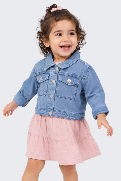 Girls Boxy Fit Blue Solid Denim Jacket