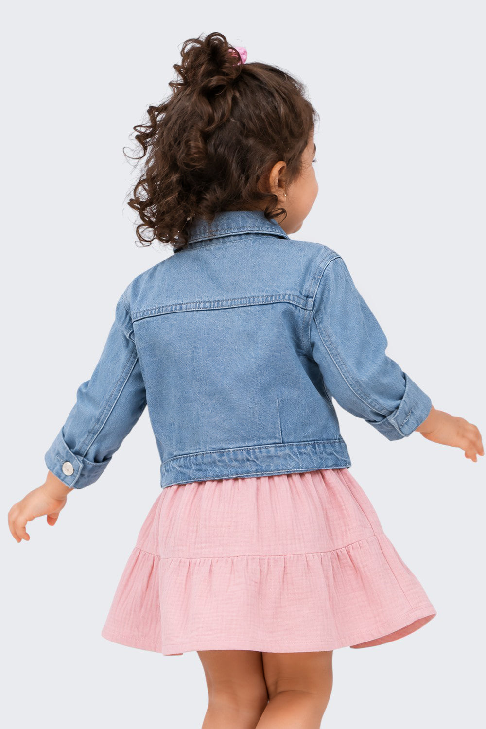 Girls Boxy Fit Blue Solid Denim Jacket