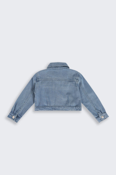 Girls Boxy Fit Blue Solid Denim Jacket