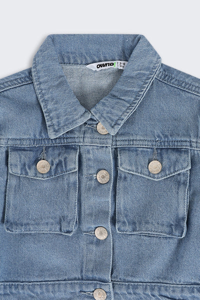 Girls Boxy Fit Blue Solid Denim Jacket