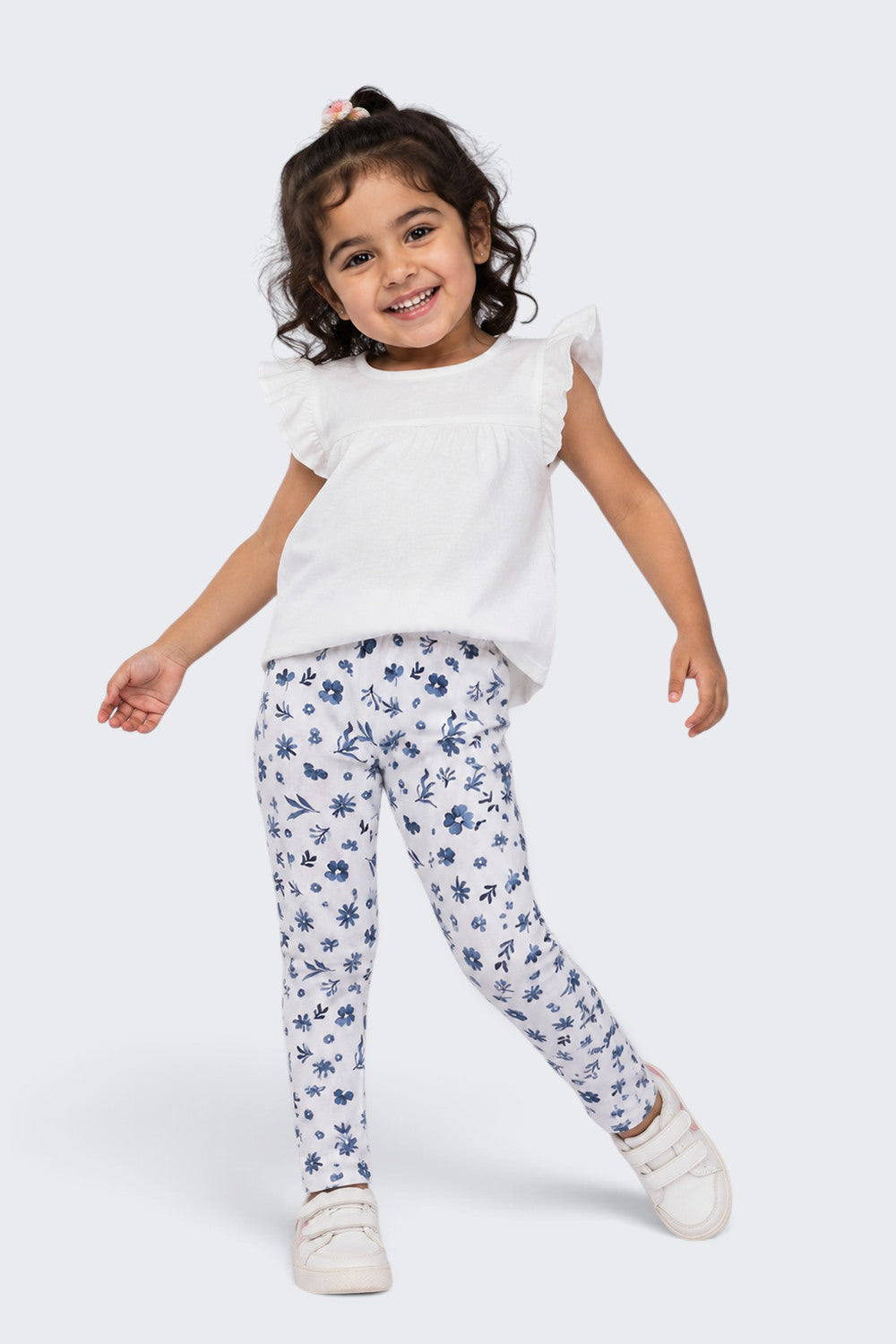 Girls Regular Fit White Floral Legging