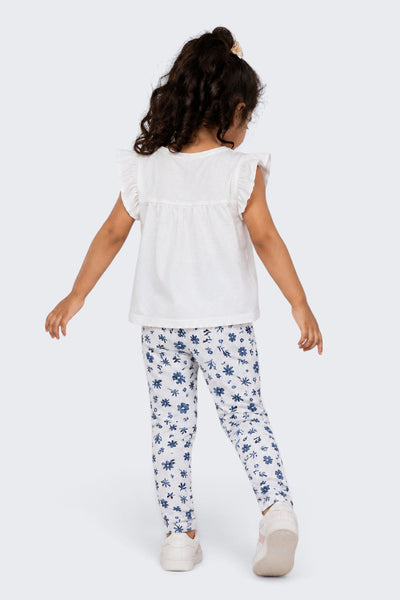 Girls Regular Fit White Floral Legging