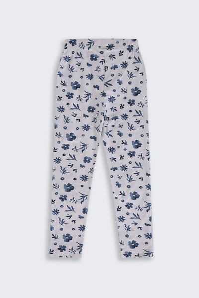 Girls Regular Fit White Floral Legging