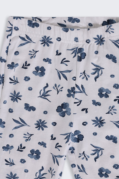 Girls Regular Fit White Floral Legging