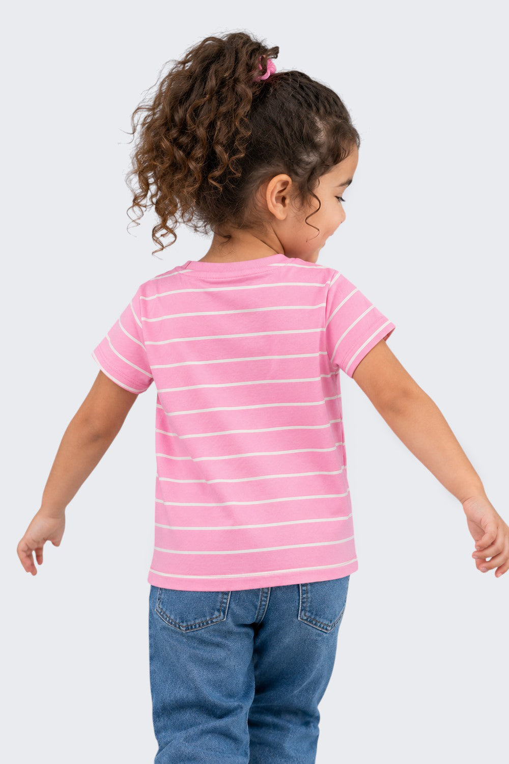 Girls Regular Fit Pink Striped T-Shirt
