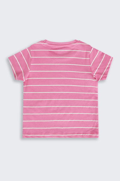 Girls Regular Fit Pink Striped T-Shirt