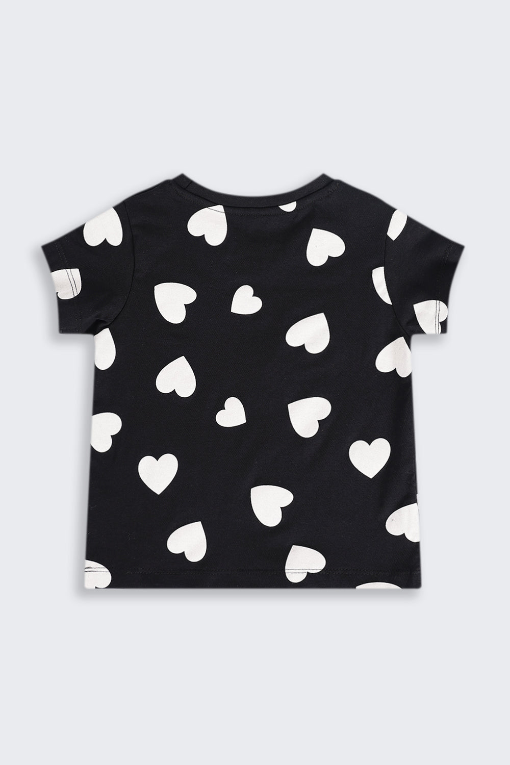 Girls Regular Fit Black Heart Printed T-Shirt