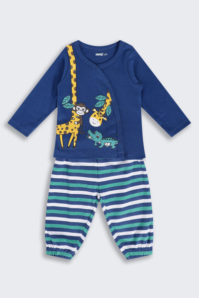 Infant Boys Regular Fit Navy Jungle Theme Graphic Co-ord Set